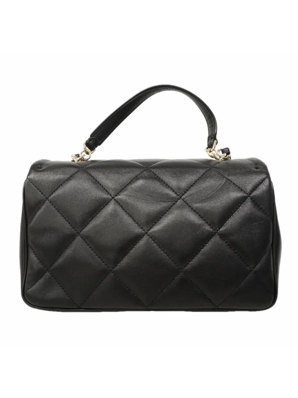 Chanel Handbag Quilted Lambskin Black Gold 2-Way Bag